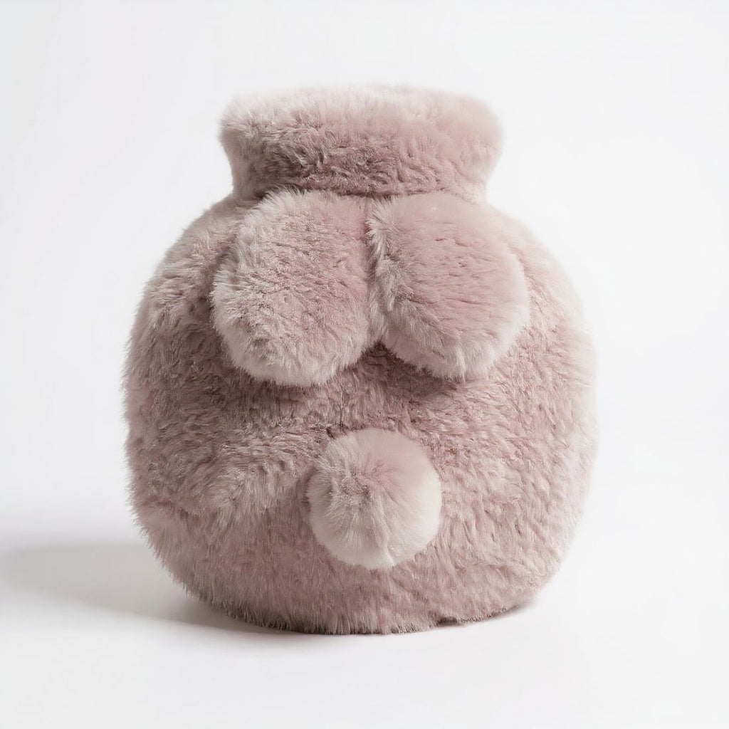 Borsa dell'acqua calda rotonda in peluche con orecchie di coniglio