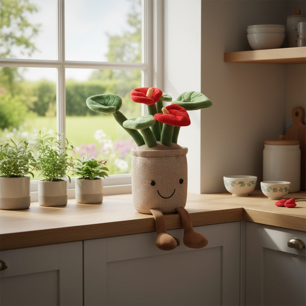 Peluche pianta kawaii fiore di luna sorridente