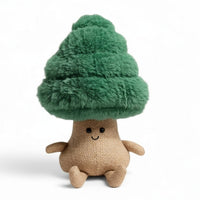 Peluche pianta piccolo abete kawaii in cotone, su sfondo bianco.