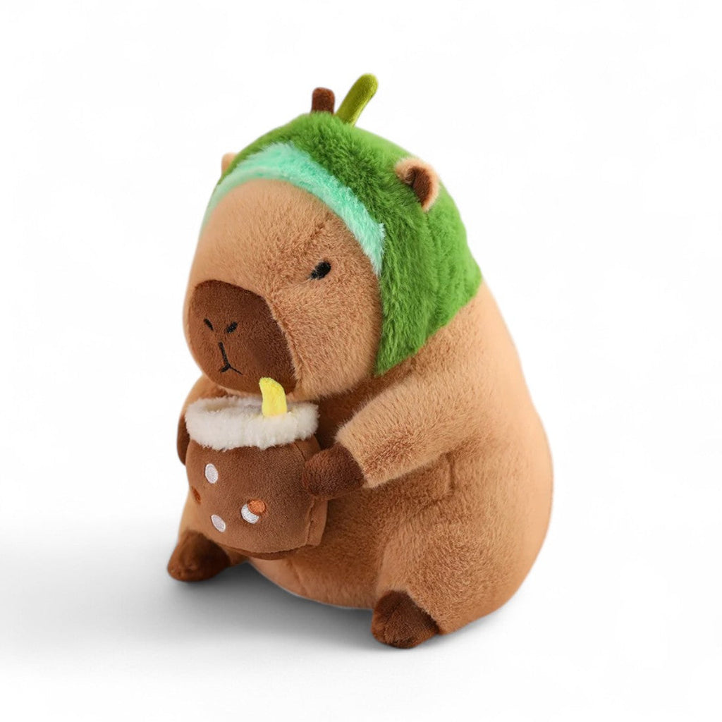 Peluche capybara con bevanda e berretto buffo