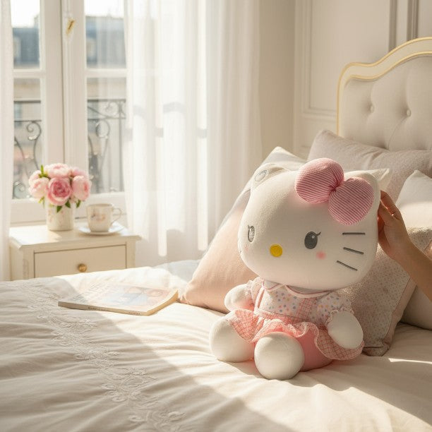 Peluche Hello Kitty tenero ed elegante in rosa pastello