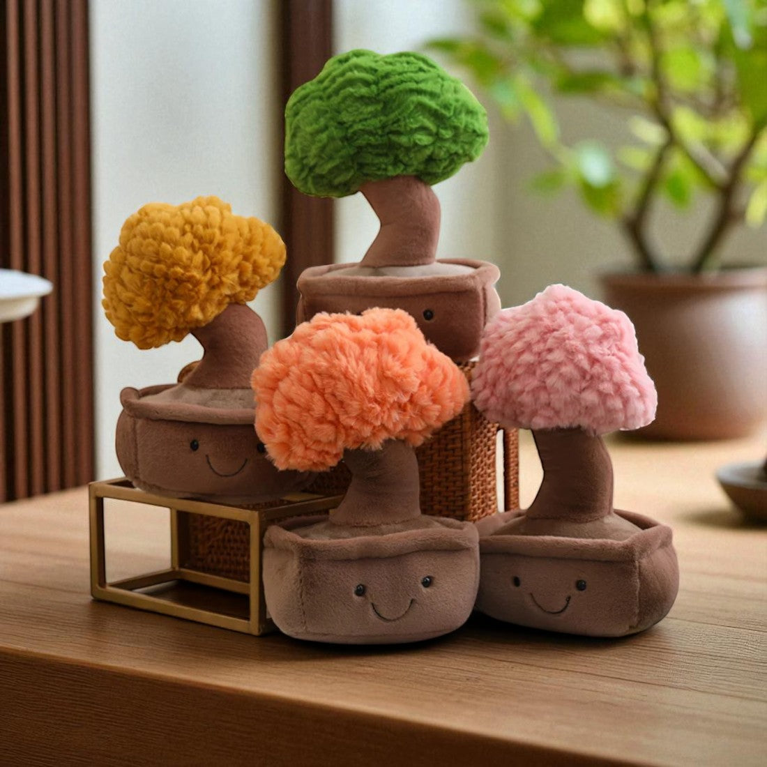 Peluche pianta kawaii bonsai sorriso tenero