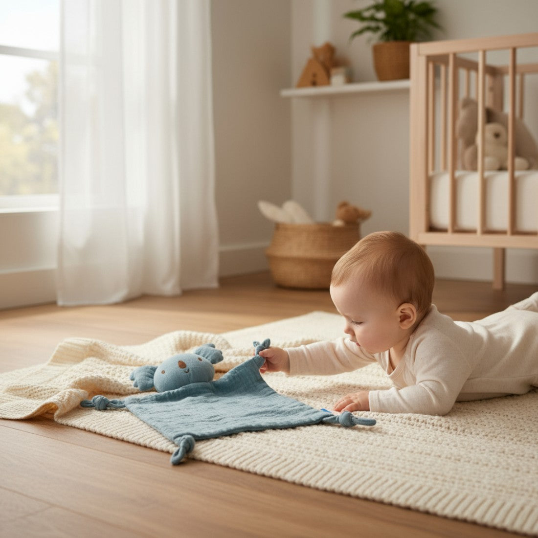 Peluche doudou koala blu in garza di cotone