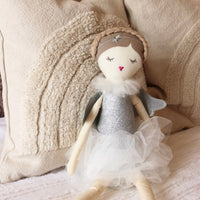 Bambola angelo abito in tulle argento e ali argentate