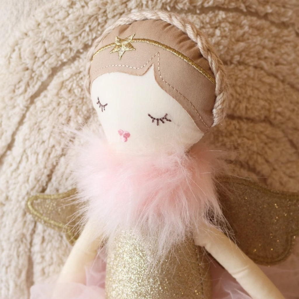 Bambola Angelo Abito in Tulle Rosa e Ali Dorate
