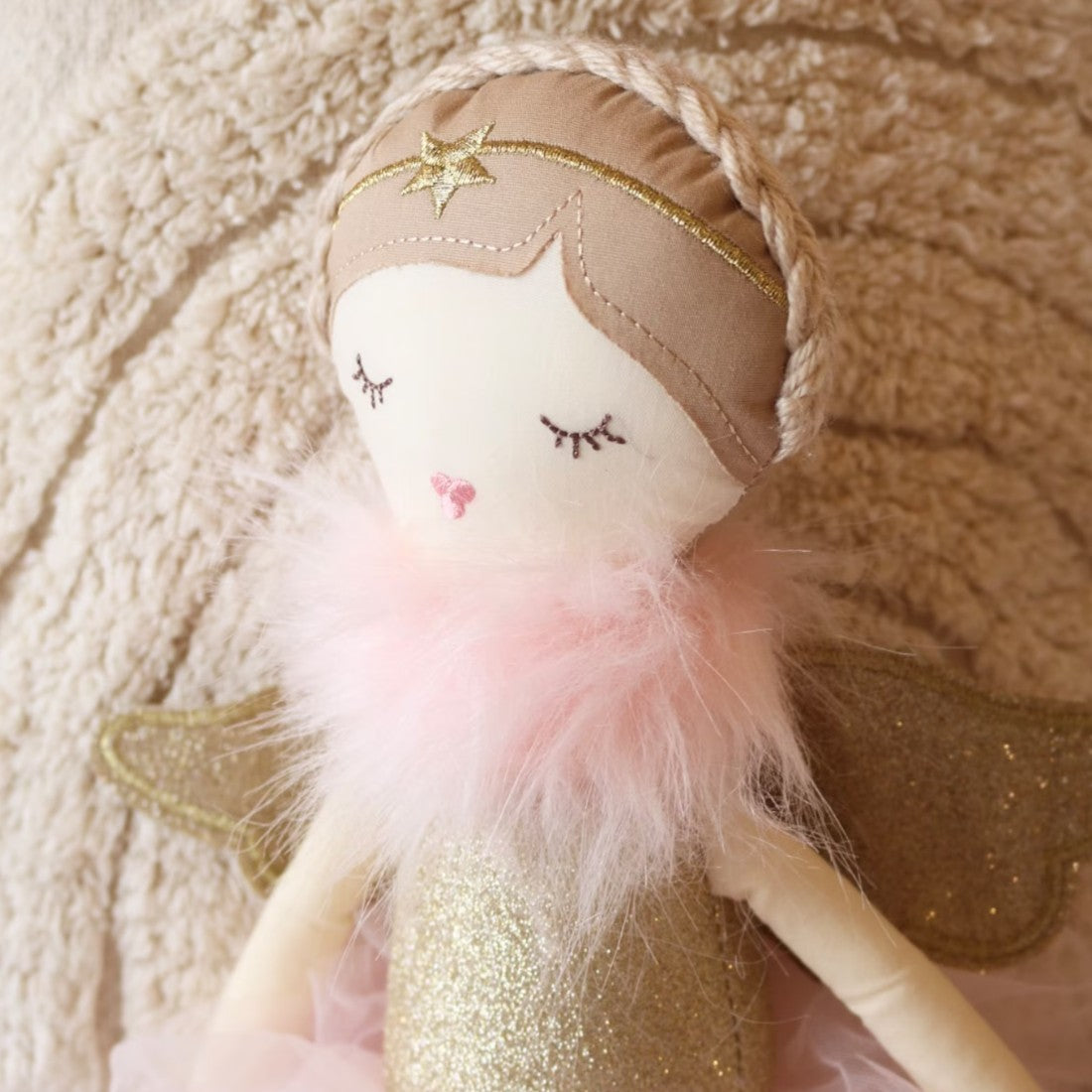 Bambola Angelo Abito in Tulle Rosa e Ali Dorate