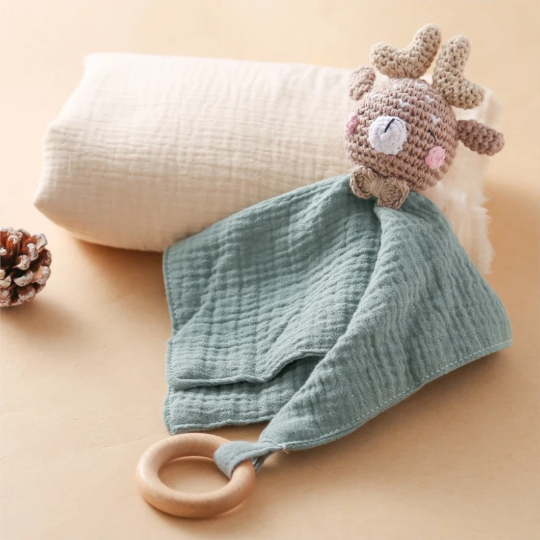 Doudou peluche testa cervo all'uncinetto per neonati