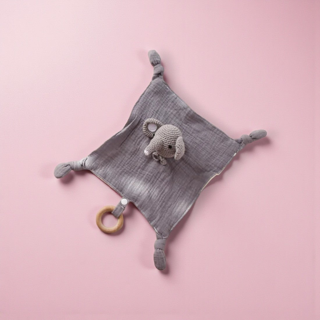 Doudou piatto elefante all'uncinetto panno cotone bicolore