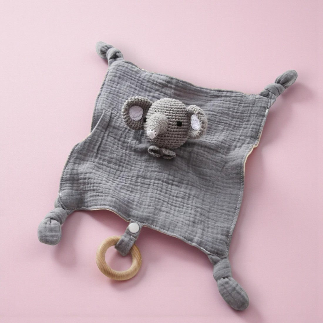 Doudou piatto elefante all'uncinetto panno cotone bicolore