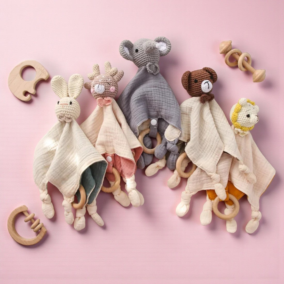 Doudou piatto elefante all'uncinetto panno cotone bicolore
