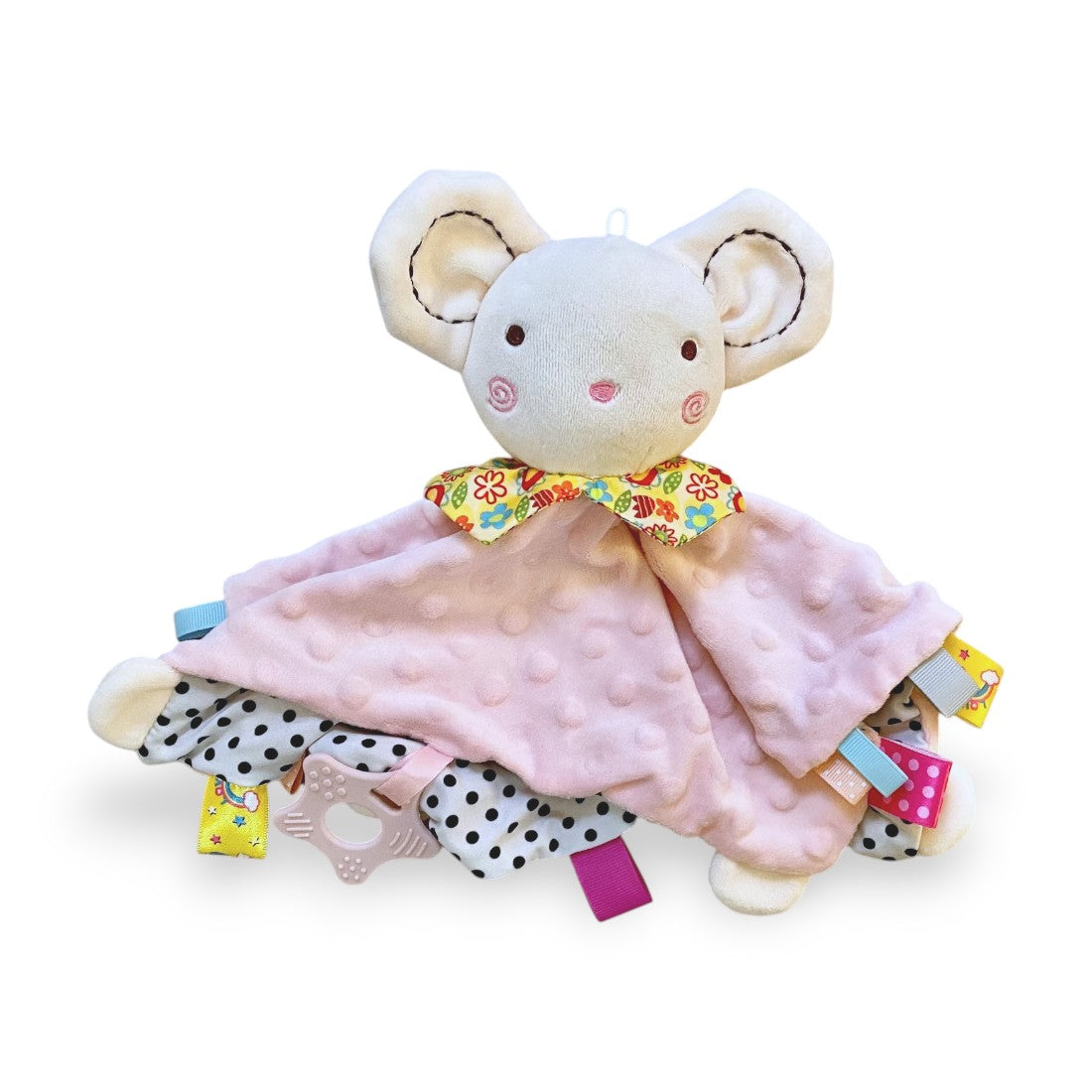 Doudou quadrato testa peluche topolino rosa pastello