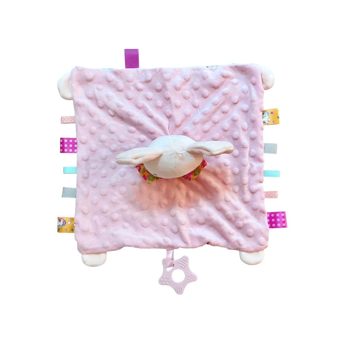 Doudou quadrato testa peluche topolino rosa pastello