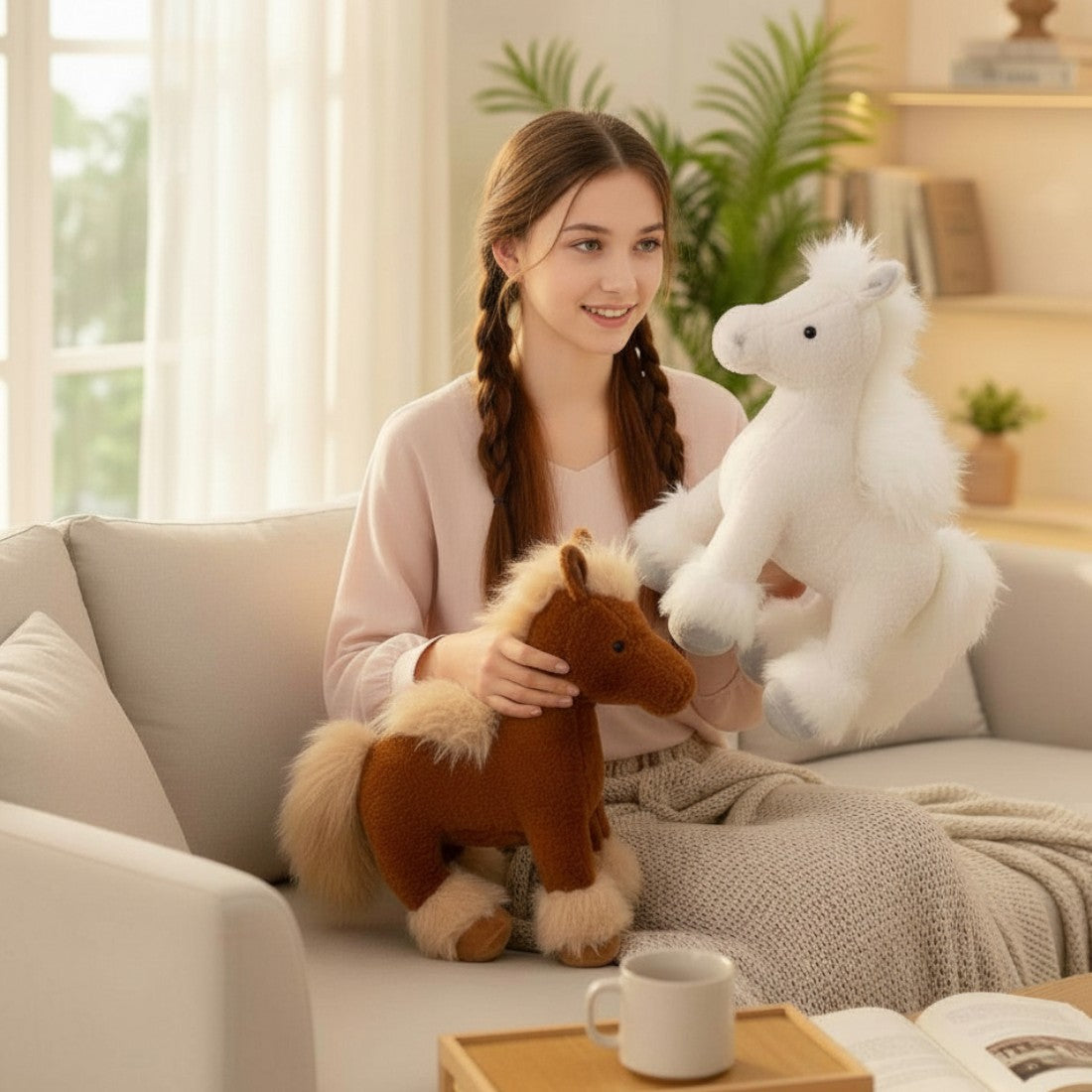 Cavallo di peluche morbido con criniera setosa