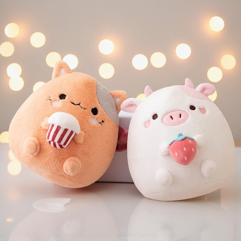 Cuscino peluche tipo Squishmallow gatto con cupcake