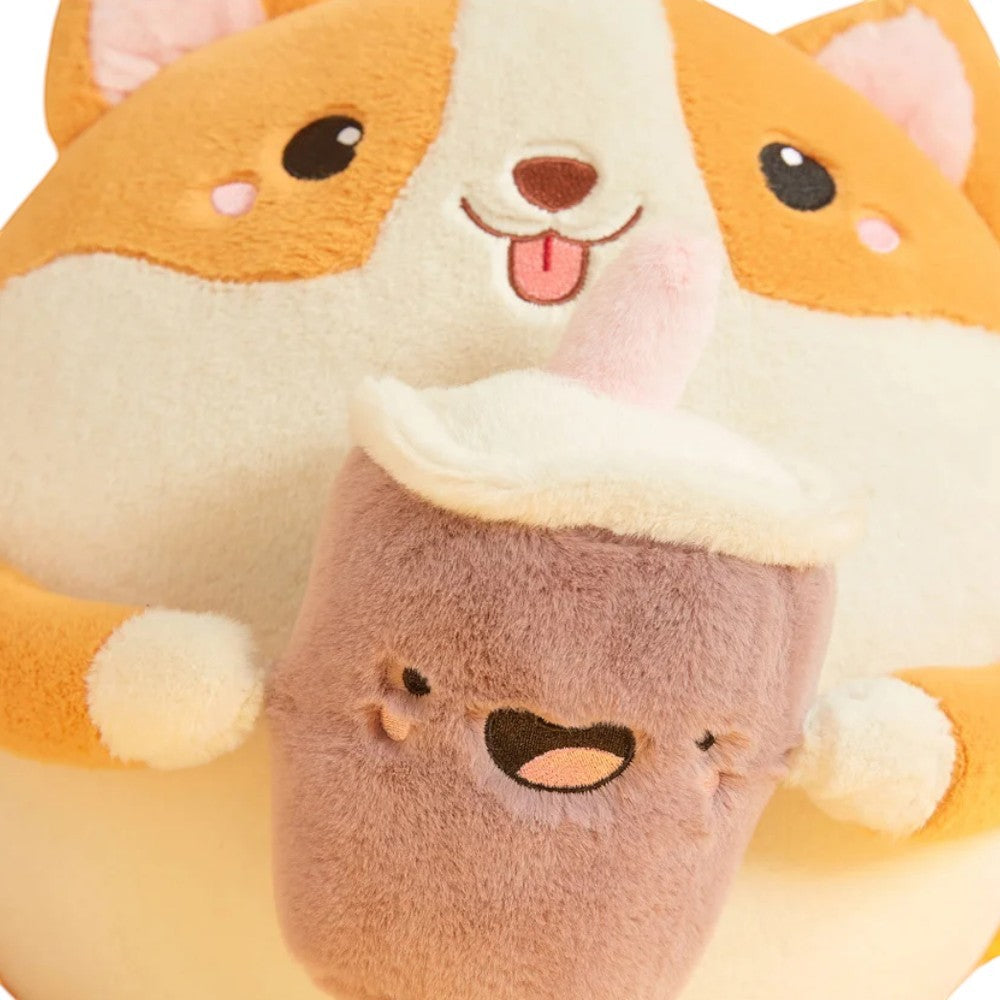 Cuscino peluche squishy shiba con bevanda