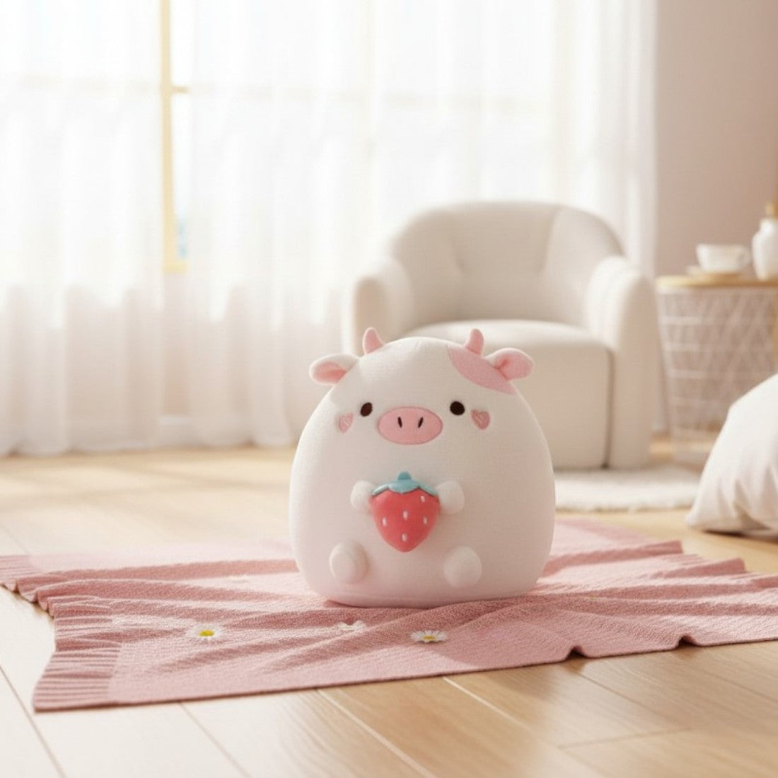 Cuscino peluche tipo Squishmallow maiale bianco