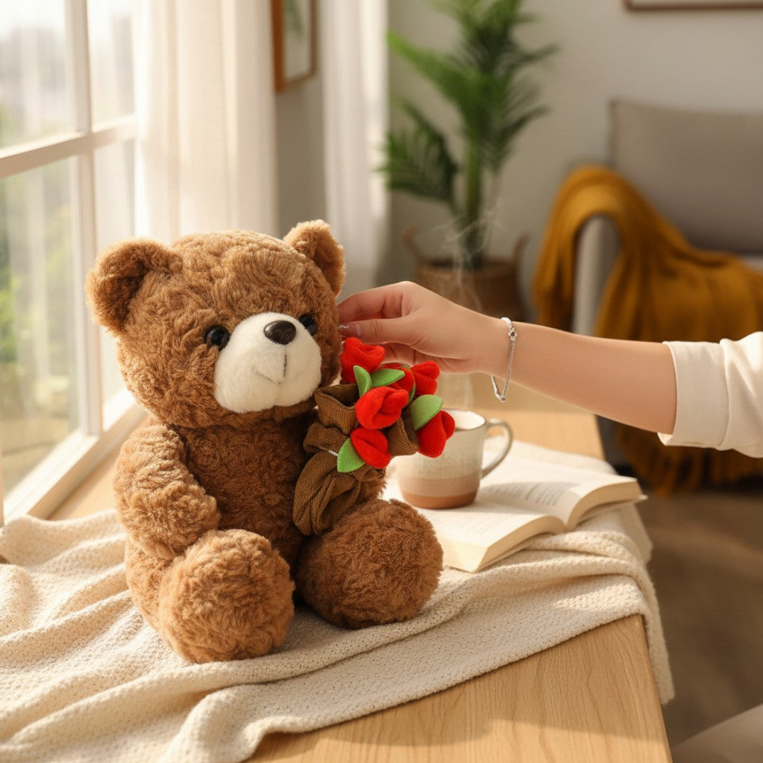 Peluche orso romantico con bouquet di fiori