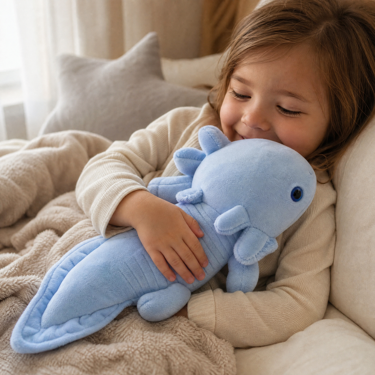 Cuscino di peluche axolotl blu formato allungato - Uso accogliente in interni