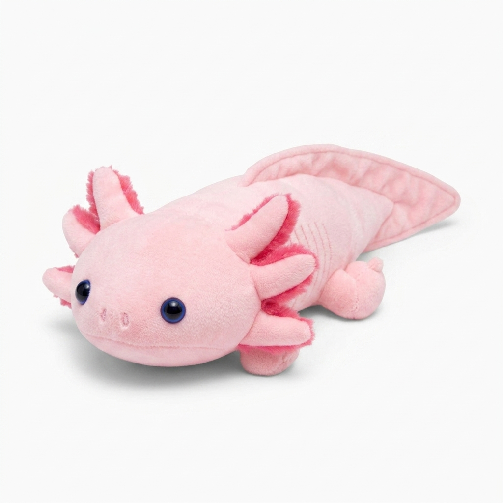 Cuscino Peluche Axolotl Rosa - sfondo bianco laterale