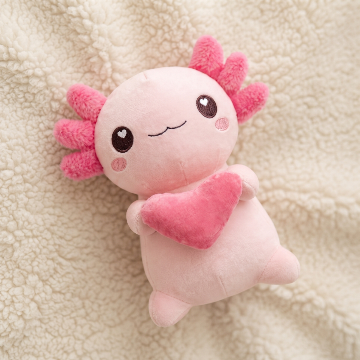 Peluche axolotl rosa con cuore - Dettaglio del materiale