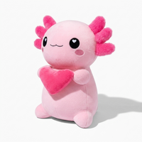 Peluche axolotl rosa con cuore - Sfondo bianco di profilo