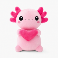 Peluche axolotl rosa con cuore - Sfondo bianco frontale