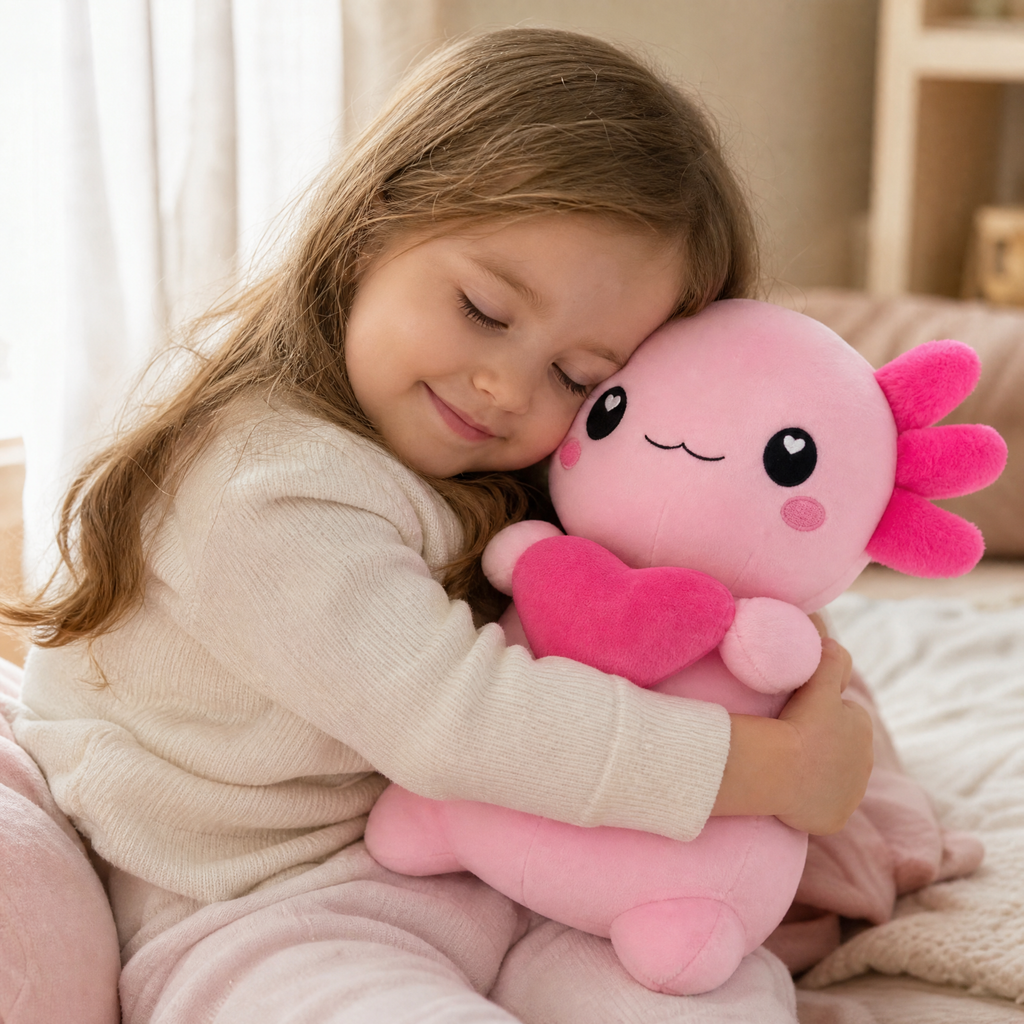 Peluche axolotl rosa con cuore - Uso accogliente in interni