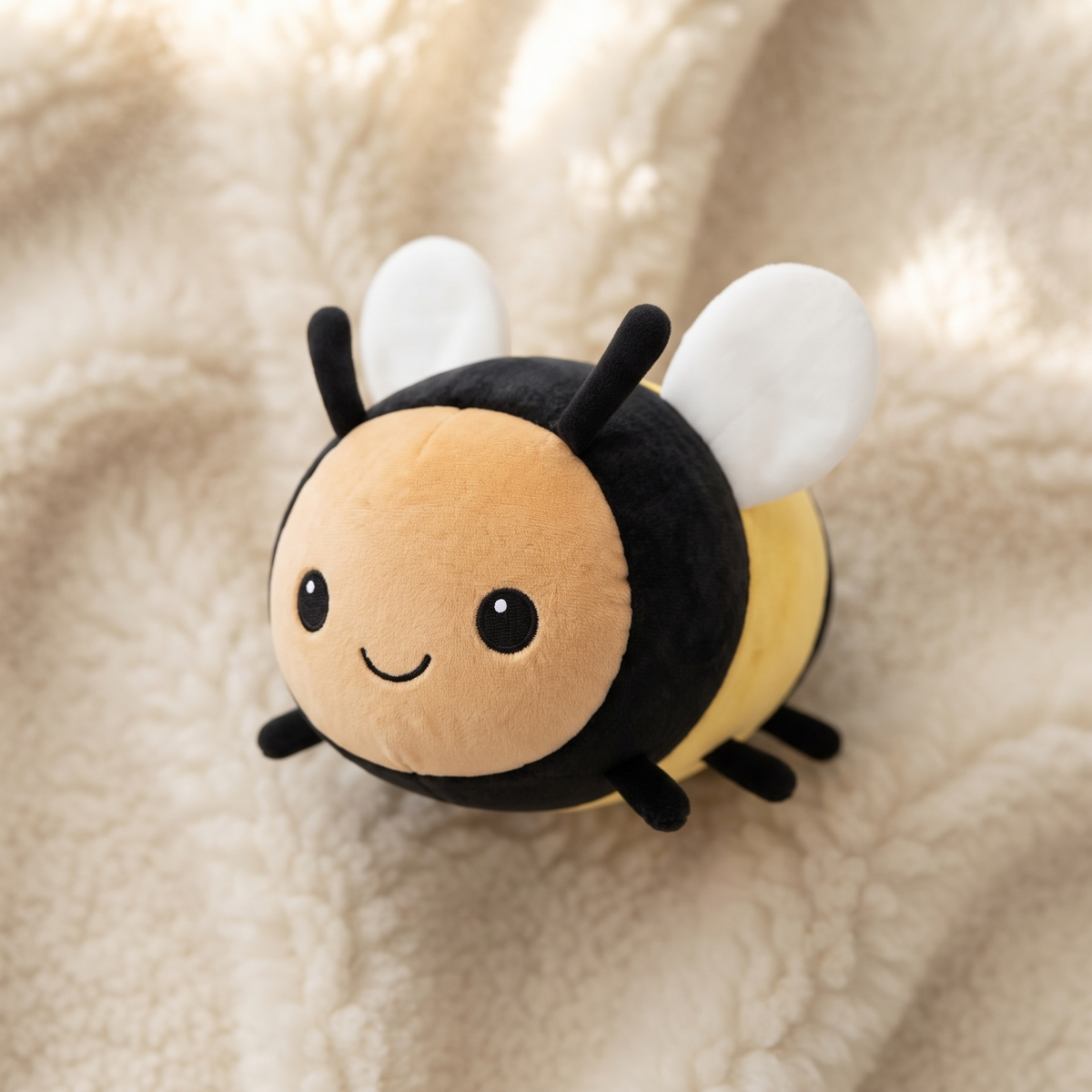 Peluche ape kawaii tonda nera e gialla - Dettaglio del materiale