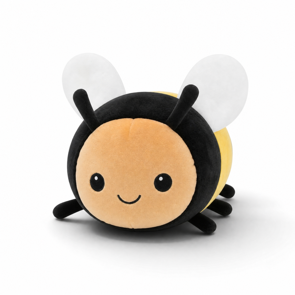 Peluche ape kawaii tonda nera e gialla - Sfondo bianco frontale