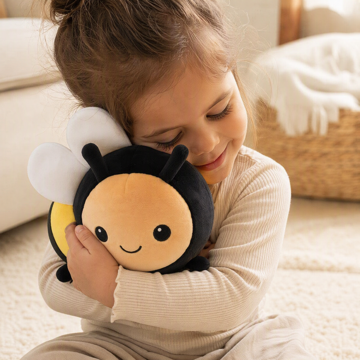 Peluche ape kawaii tonda nera e gialla - Uso accogliente in interni