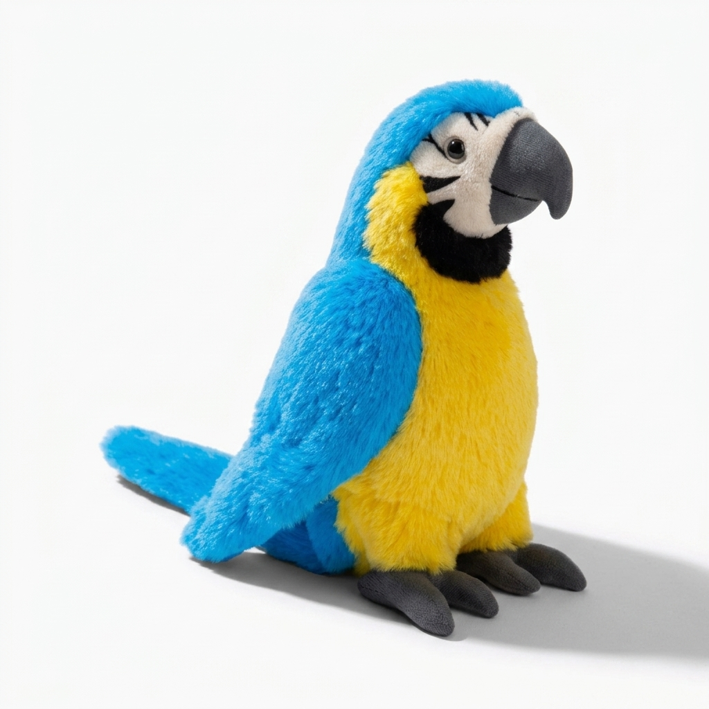 Peluche Pappagallo Ara Blu e Giallo - Fondo bianco laterale