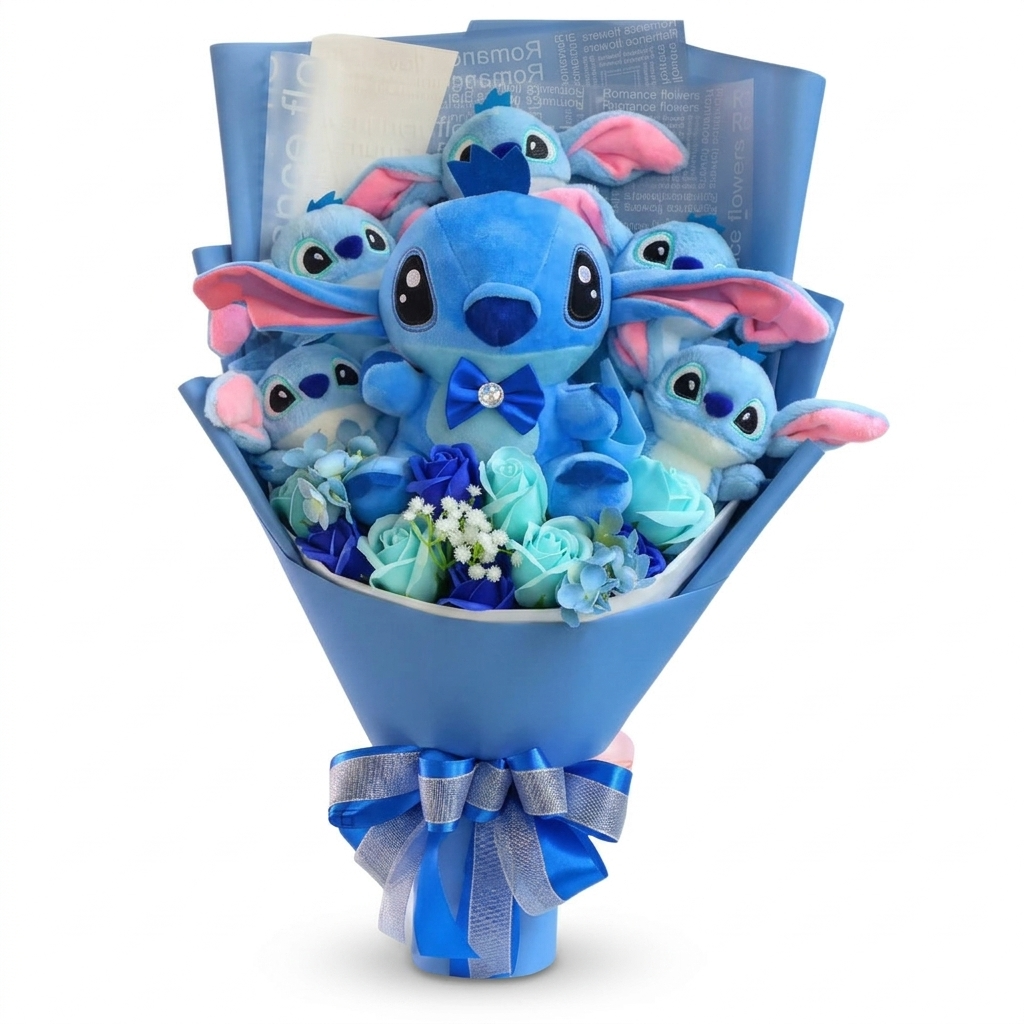 Bouquet Peluche Stitch con Fiori - Modello 1