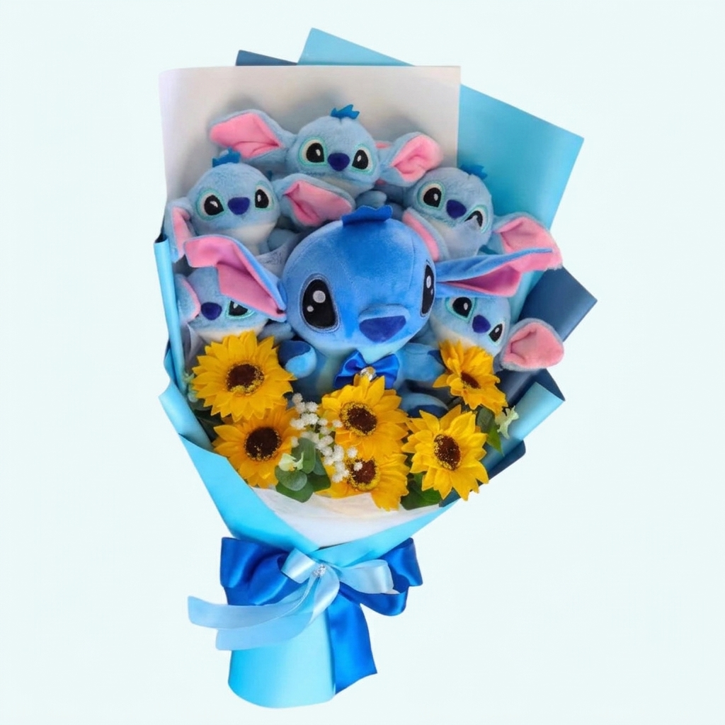 Bouquet Peluche Stitch con Fiori - Modello 2
