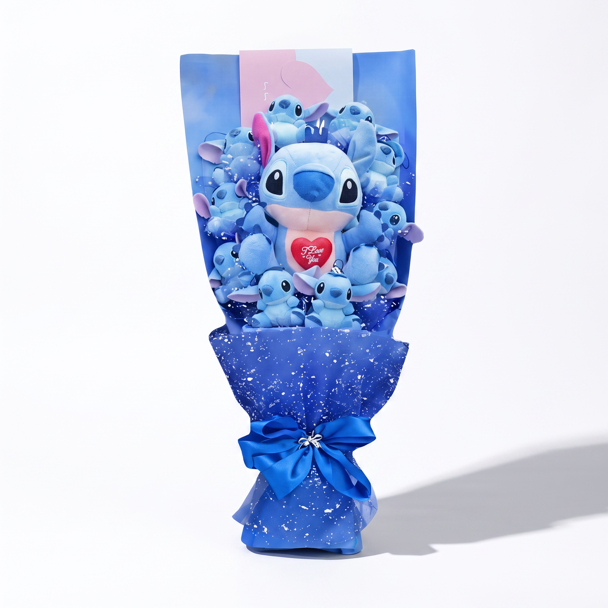 Bouquet di peluche Stitch I Love You - sfondo bianco frontale