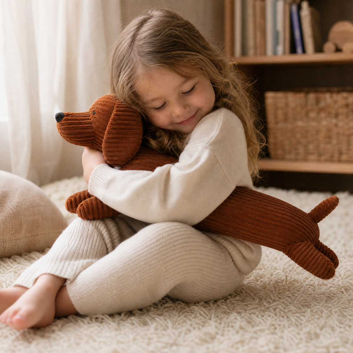 Peluche Bassotto Sdraiato in Velluto a Coste - Utilizzo cosy in interno