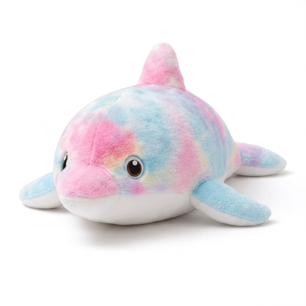 Peluche Delfino Arcobaleno - Sfondo bianco angolato