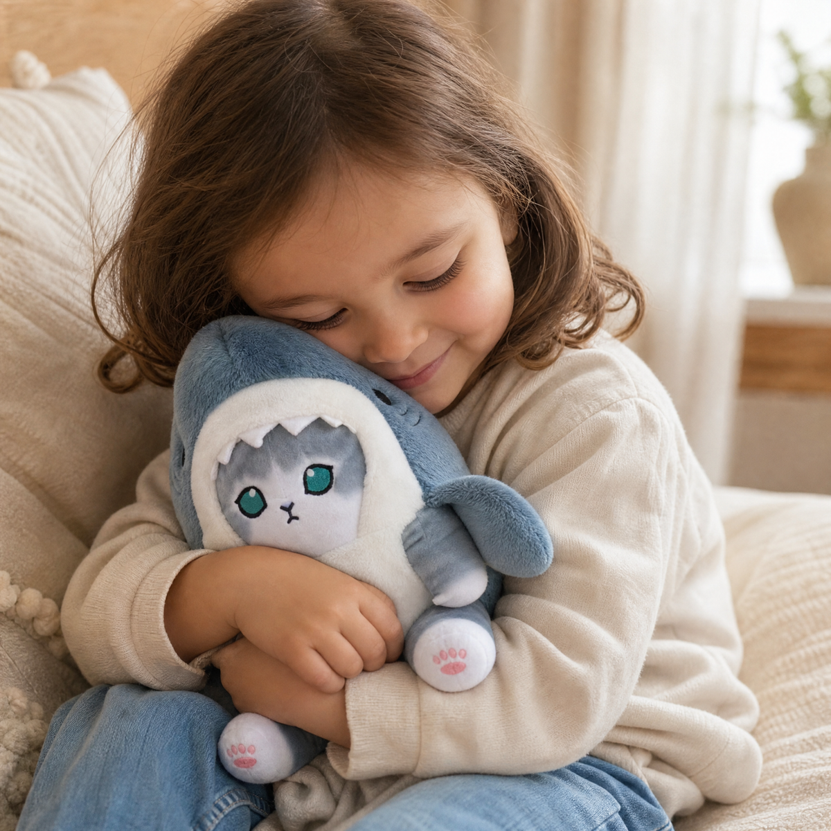 Peluche Gatto Travestito da Squalo Kawaii - utilizzo accogliente in casa