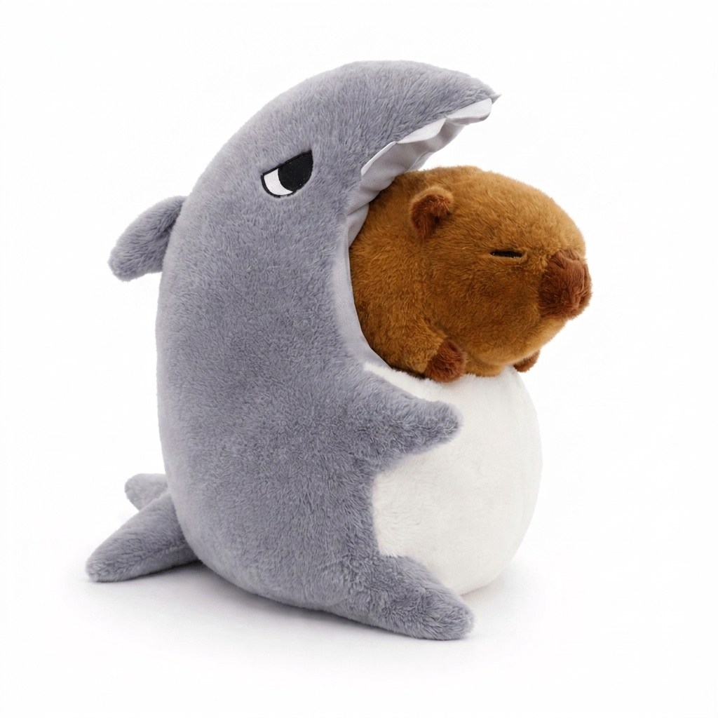 Peluche Capibara Squalo Grigio e Marrone - Fondo bianco laterale