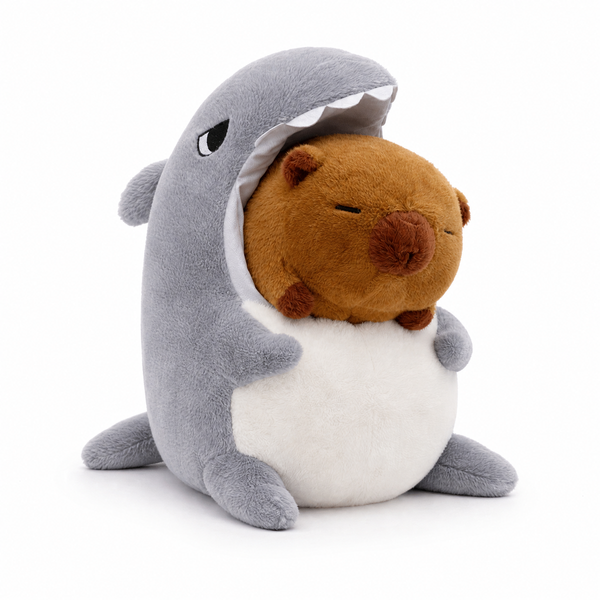 Peluche Capibara Squalo Grigio e Marrone - Fondo bianco frontale