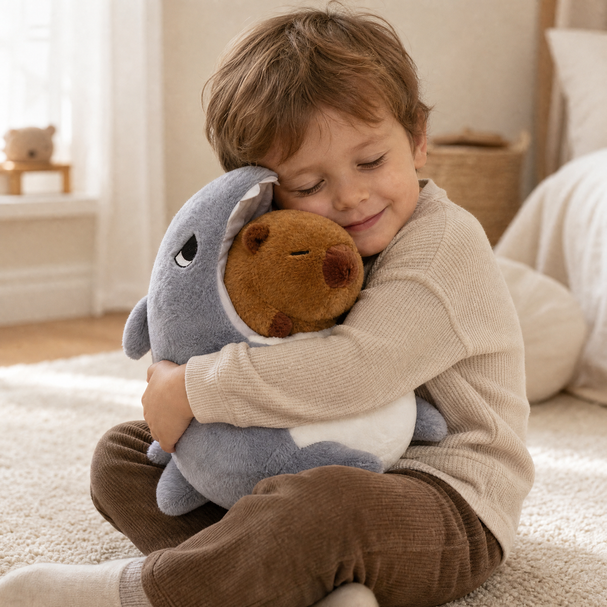 Peluche Capibara Squalo Grigio e Marrone - Utilizzo cosy in interni