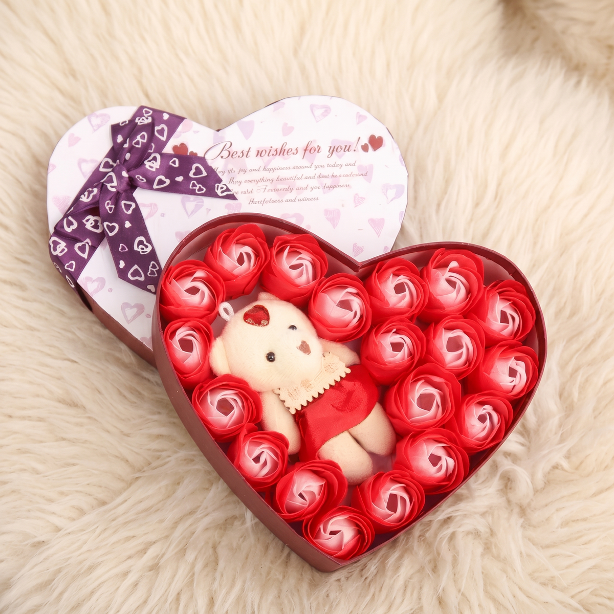 Cofanetto orso di rose San Valentino - dettaglio del materiale