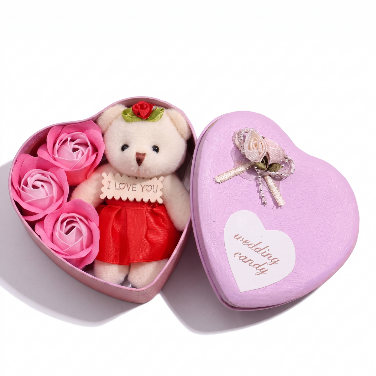 Cofanetto Peluche Amore Orso e Rose - sfondo bianco frontale