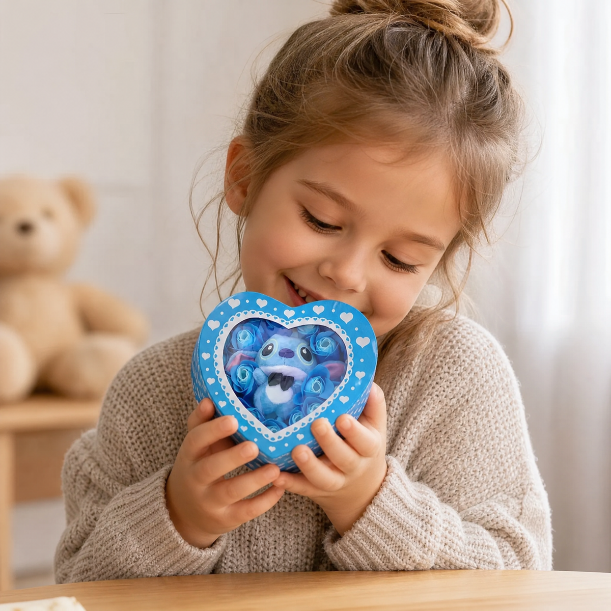 Cofanetto Peluche Stitch Scatola Cuore Rose Blu - Utilizzo cosy interno