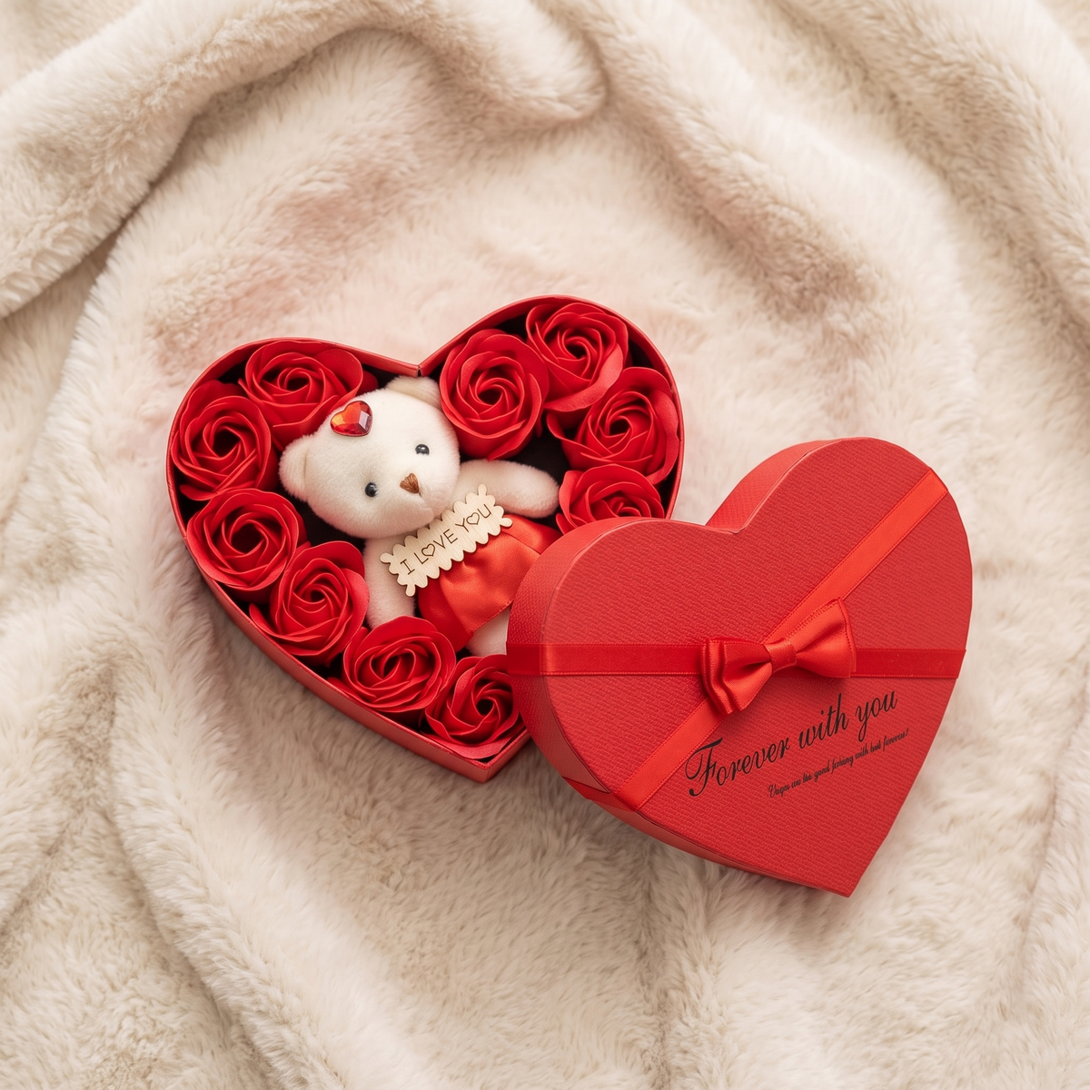 Cofanetto Rose di Sapone con Orso di Peluche Cuore - Dettaglio materiale