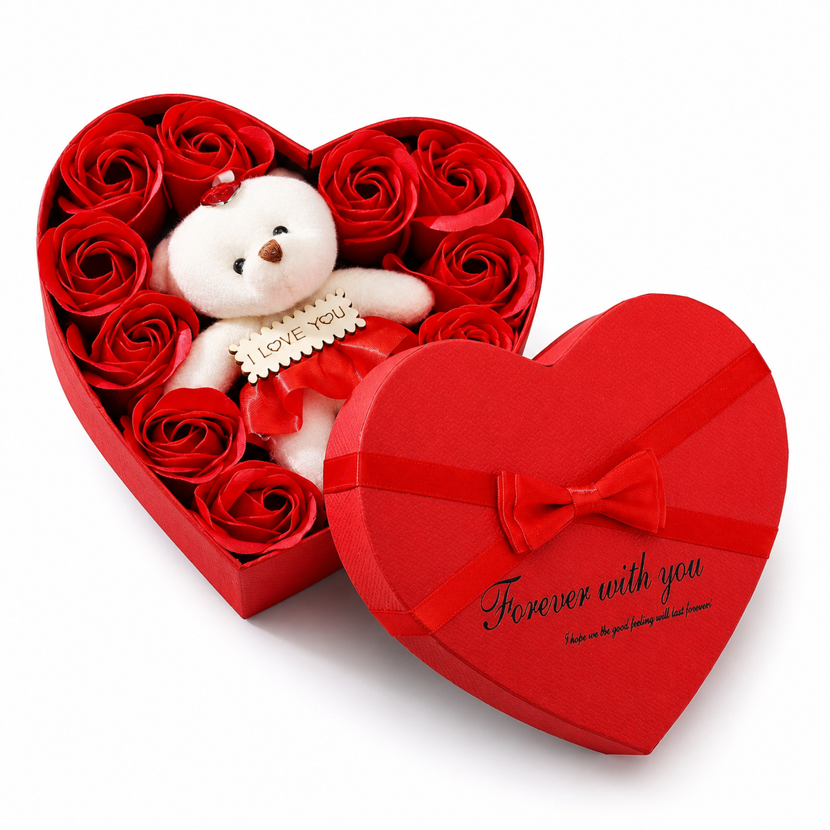 Cofanetto Rose di Sapone con Orso di Peluche Cuore - Rosso