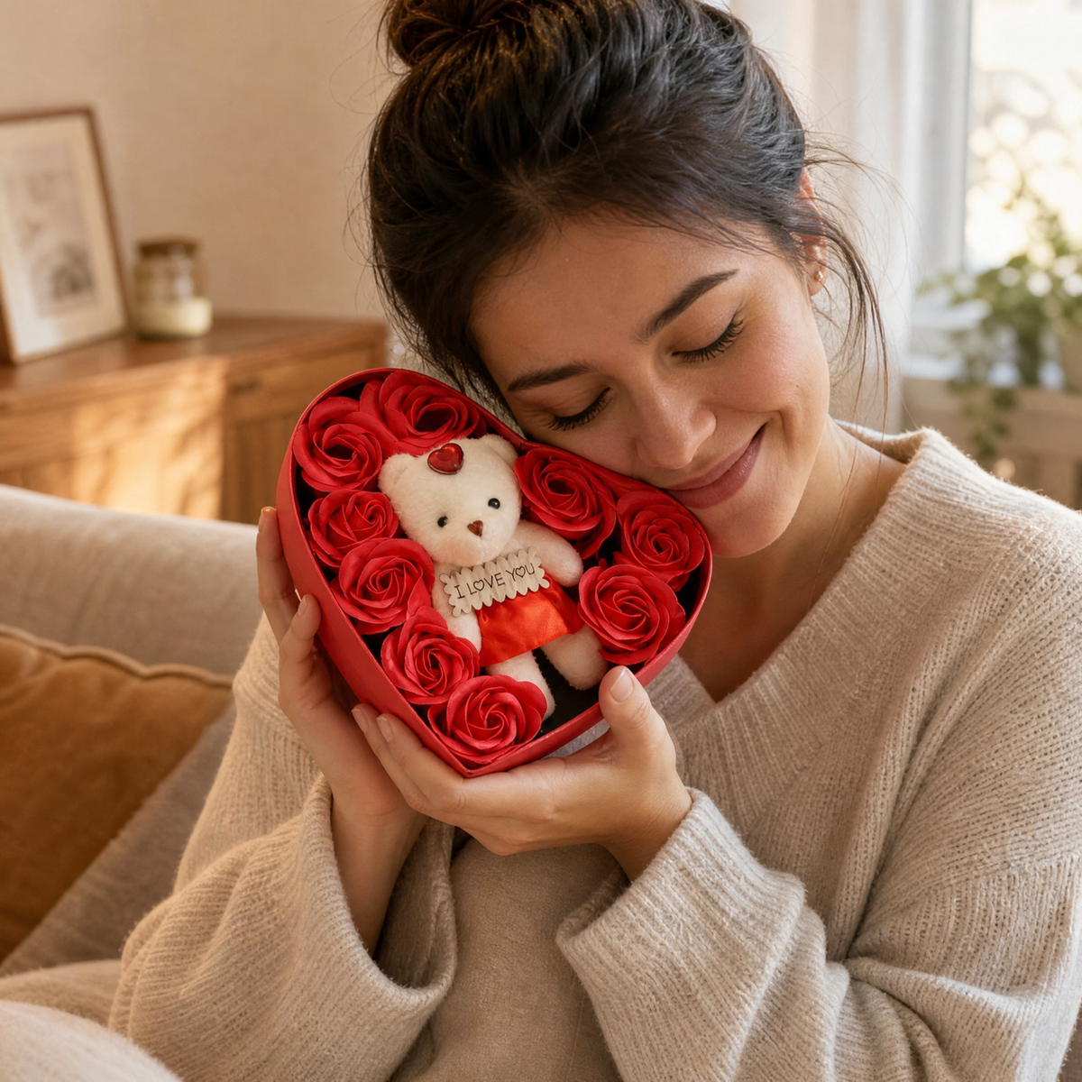 Cofanetto Rose di Sapone con Orso di Peluche Cuore - Utilizzo cosy interno