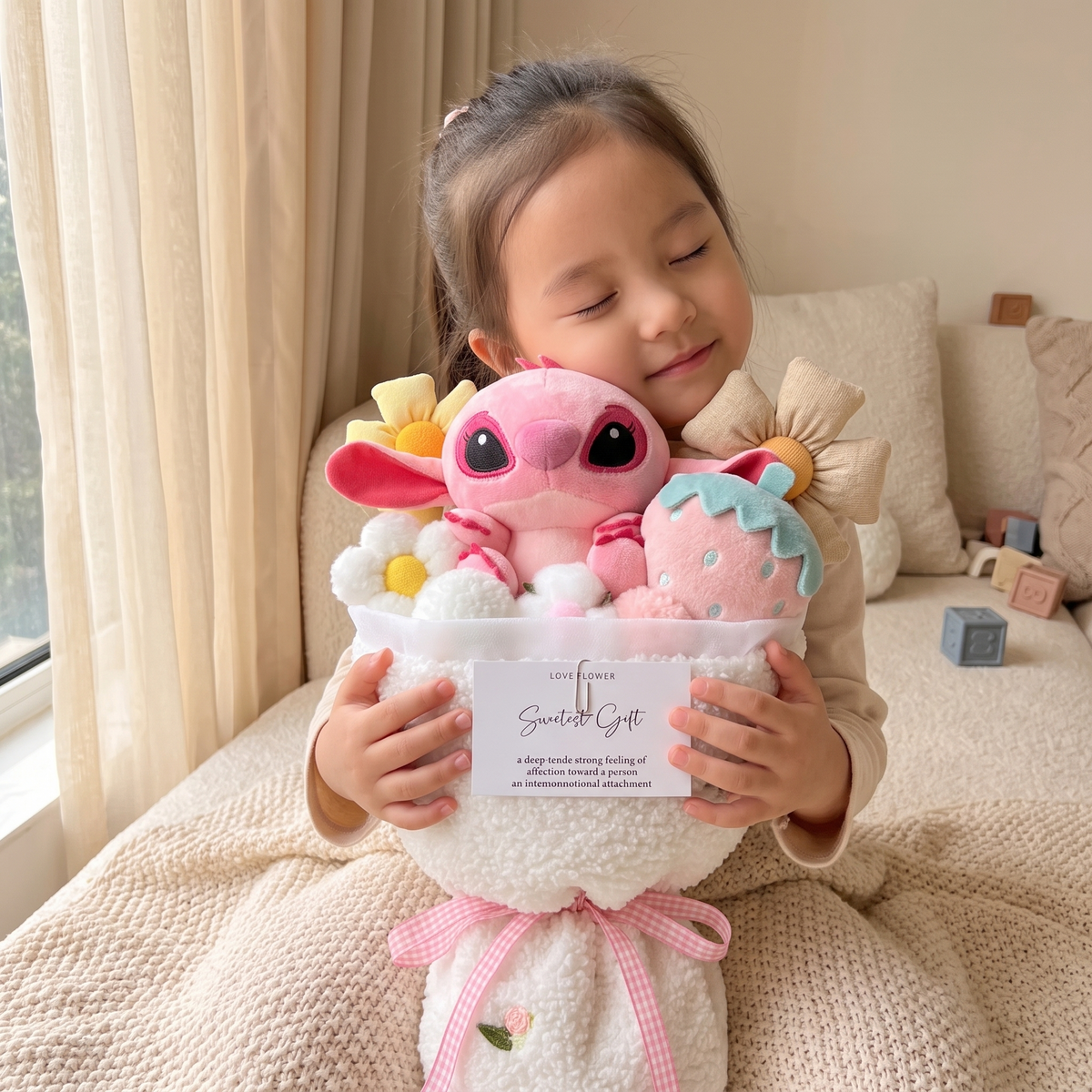 Coppa peluche Stitch e Angel frutti kawaii - utilizzo accogliente in un interno