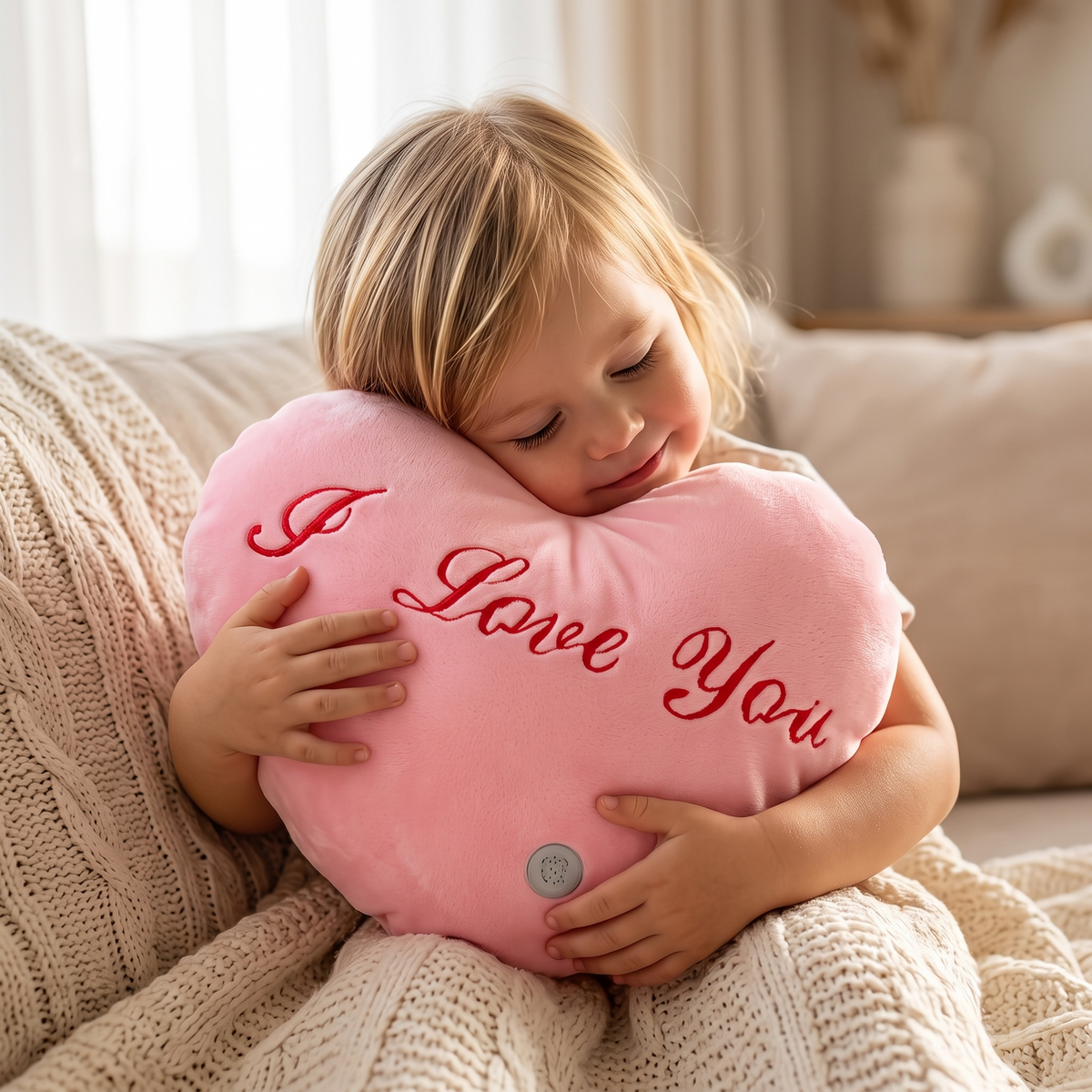 Cuscino cuore I Love You rosa 35 cm - utilizzo accogliente in un interno