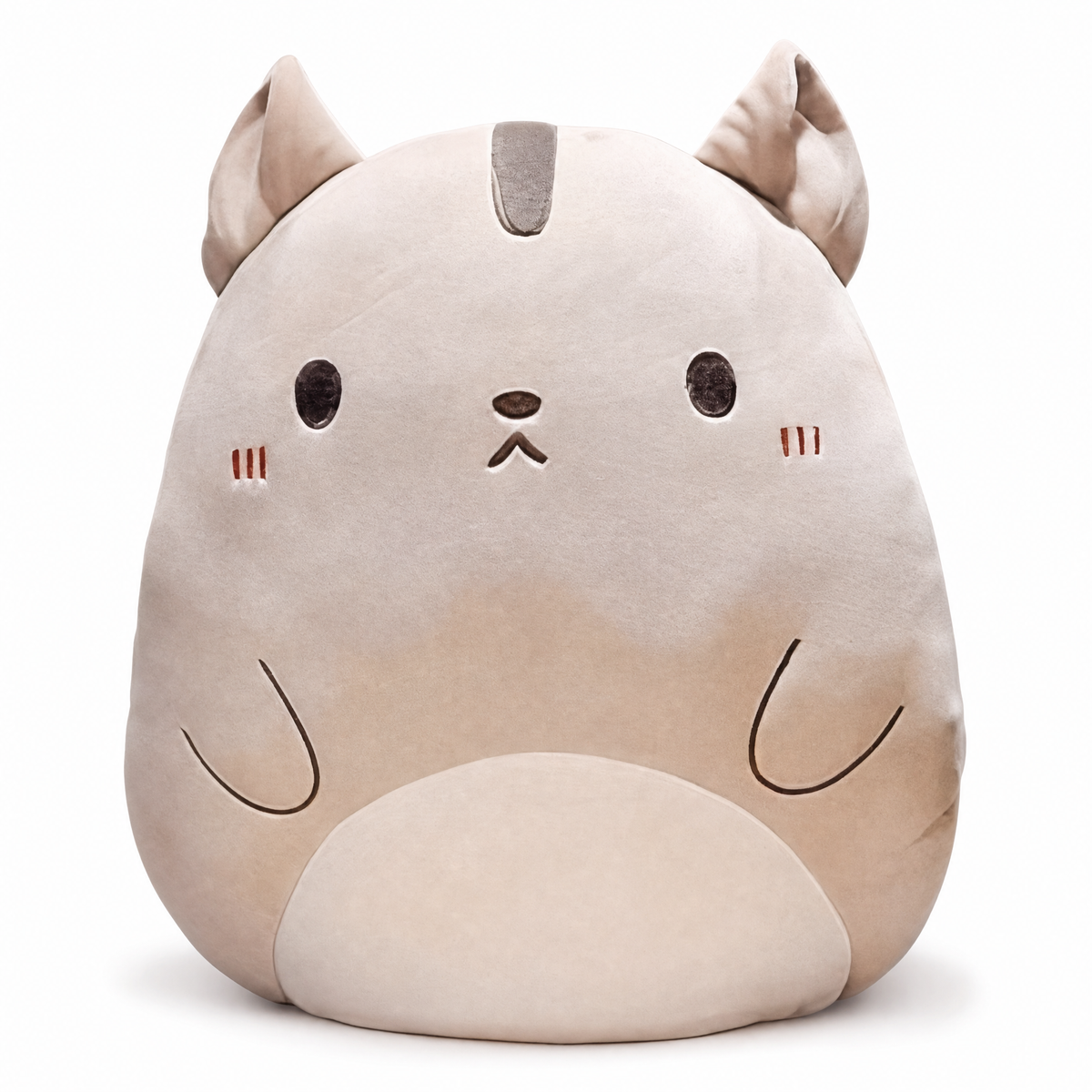 Cuscino Peluche Gatto Beige Morbido - Sfondo bianco frontale