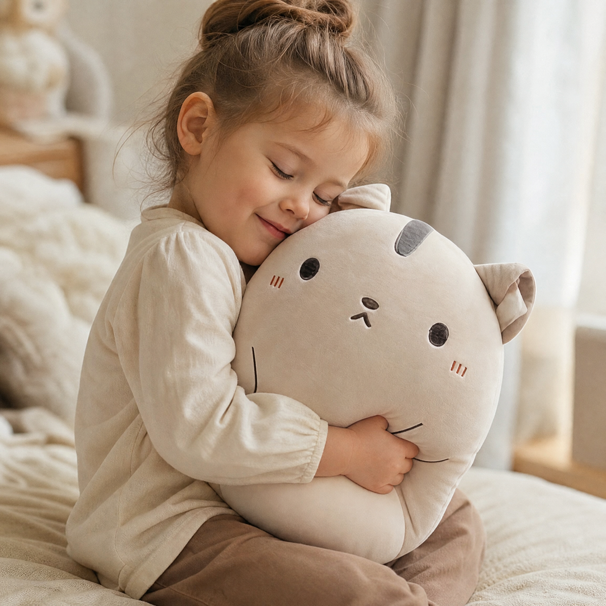 Cuscino Peluche Gatto Beige Morbido - Utilizzo cosy in casa